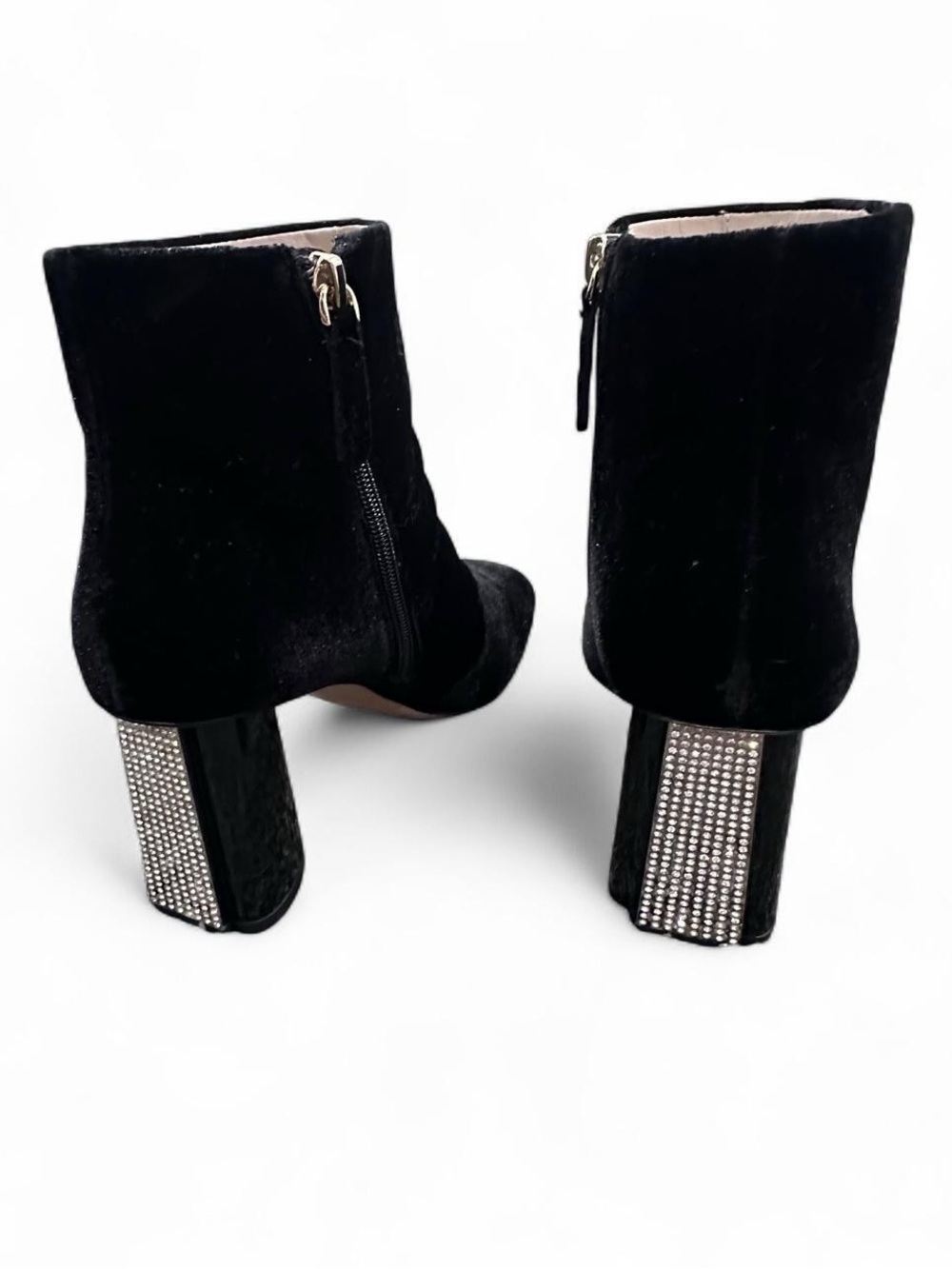 Kate Spade Black Velvet Ankle Booties with Crystal-Studded Block Heels - Picture 5 of 12